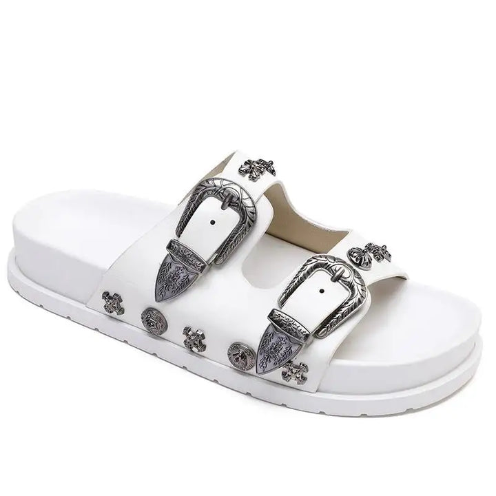 White Double Buckle Sandals