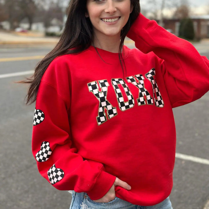 Checkered XOXO Red Sweatshirt