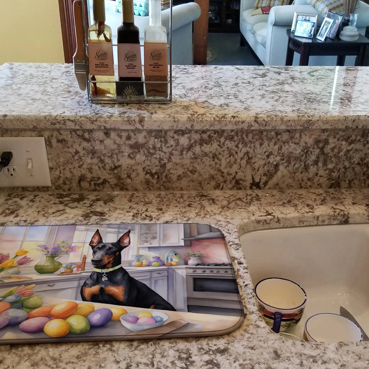 Decorating Easter Doberman Pinscher Dish Drying Mat