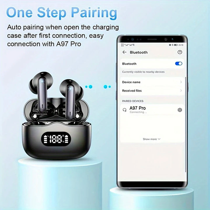 Wireless Earphone 40dB Noise Cancelling Bluetooth 5.3 Headphone 6 Mic ENC with LED Display HD Call TWS Earbuds Transparency Mode