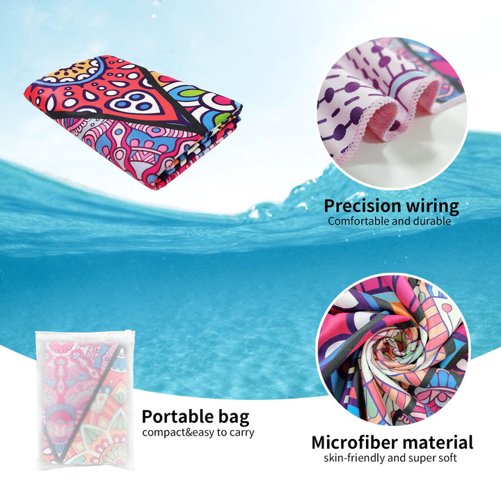 HiTurbo Microfiber Blanket Quick Drying Beach Towels, Oversized 35*71in Printing Towel, Super Absorbent Pool Towel Blanket, Bohe