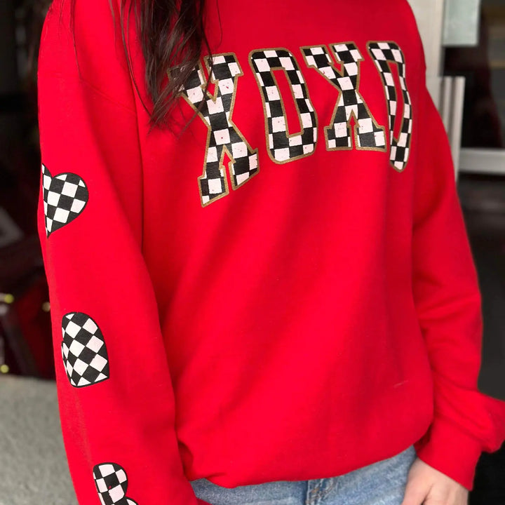 Checkered XOXO Red Sweatshirt